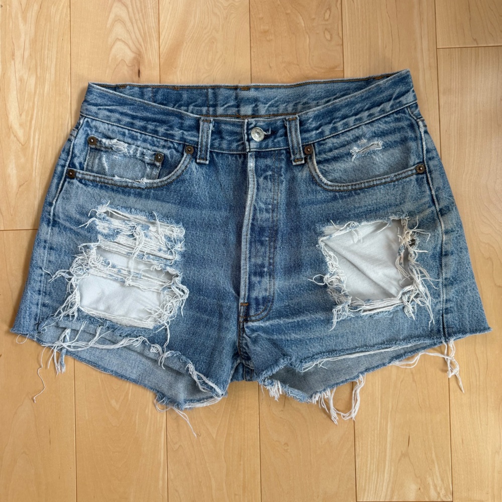 Levi's Blue Distressed Jean Shorts